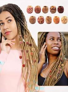 Large Hole 100 Beads Wooden Painted Hair Beads, Hair Accessories, Hair Style Beads, Suitable For Braiding, Plaiting And DIY (Including Black Professional Needle) Hair Clips, School Stuff