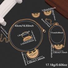 Set de 5 piezas de joyería estilo bohemio de aleación de zinc con perlas en forma de media luna - collar, anillo, aretes y pulsera