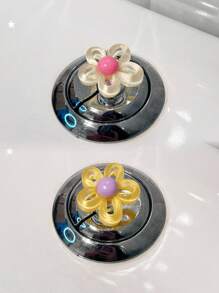 2 Pc Hollowed-Out Flowers Are Bright In Color, Beautiful In Shape And Lustrous In Luster. They Are Used By Nail Art Enthusiasts As Auxiliary Buttons For Flushing The Toilet Tank To Protect Long Nails. As Standing Decorations, They Can Be Placed On The Desktop And Car Interiors