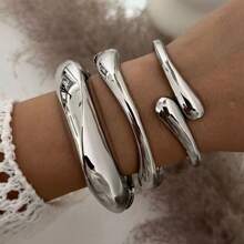 1pc Fashion Minimalist Vintage Chunky Jewelry Glossy Geometric Water Drop Expandable Spring Bangle Bracelet, Suitable For Women's Evening Party, Daily Wear, Perfect Holiday Gift