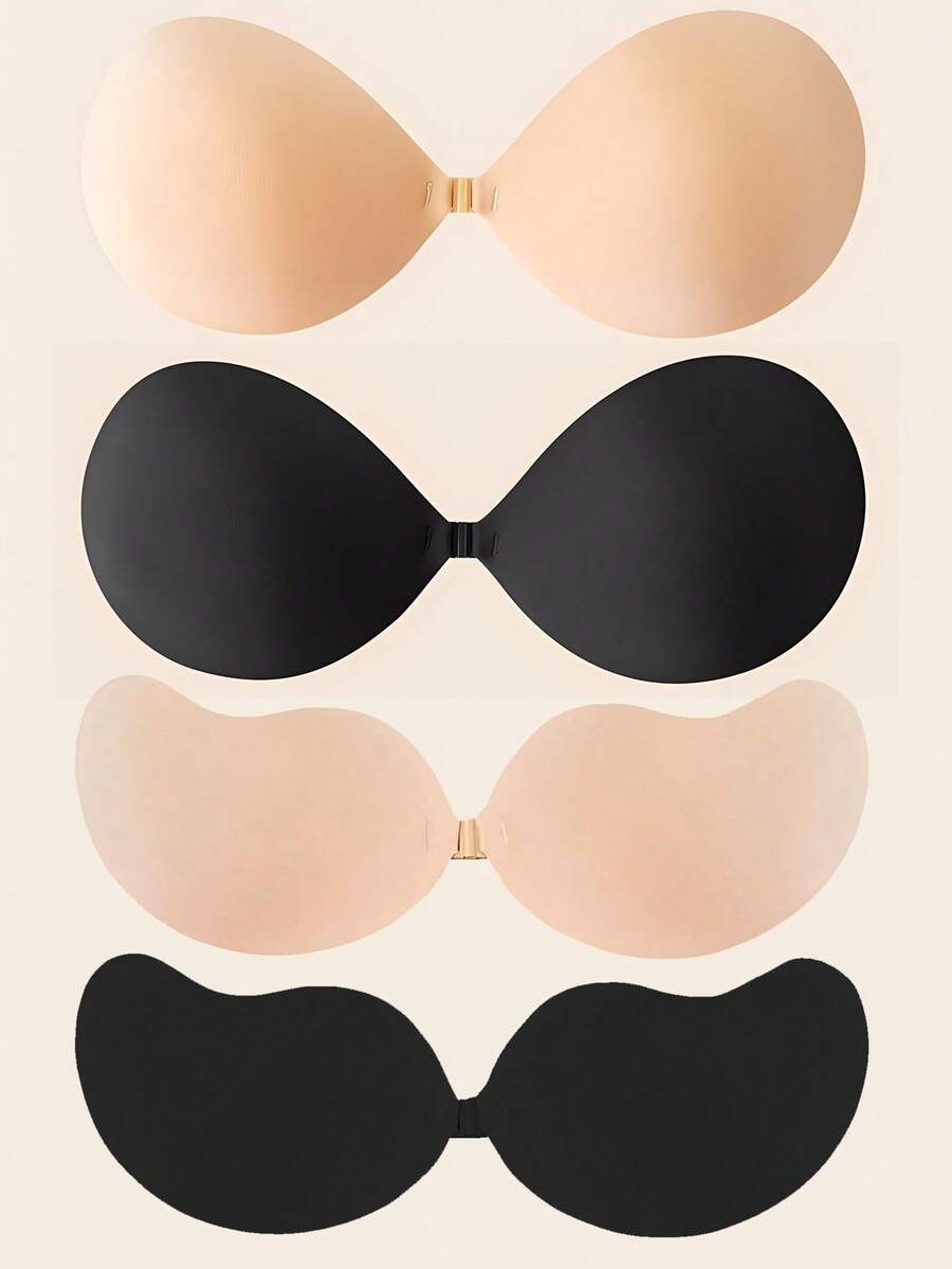 2/4pcs Reusable Strapless Push-Up Bras With Front Clasp, Invisible Breast Petals, Women Underwear & Accessories, Suitable To Wear With Dresses & Skirts In Summer