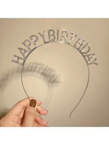 1pc Happy Birthday Headband, Alloy Crystal Tiara Hair Hoop For Students Birthday Party, Prom, Performance - Multicolor - View 1