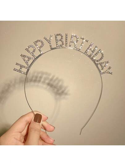 1 件生日快乐头带，合金水晶头饰发箍，适合学生生日派对、舞会、表演