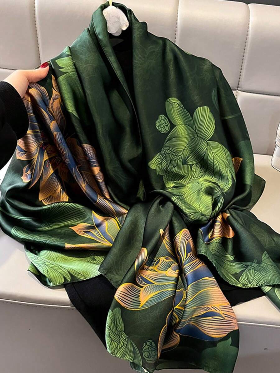 1pc Floral Print Scarf, Elegant Outdoor Sun Protection Romantic Style, Suitable For Outdoor Travel, Can Be Used As Headband, Hair Tie, Hair Accessory, Ideal For Self-Decoration - Multicolor - View 1