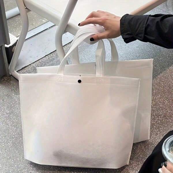 1 Pack Non Woven Tote Bag With Buckle Closure - Thick And Durable Shopping And Packaging Bags For Men And Women, Dark Gray/White