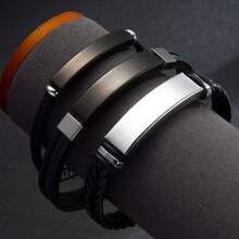 1 pieza Pulsera minimalista de acero inoxidable y trenzado para hombre