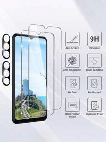 2pcs Phone Screen Protection Tempered Film & 2pcs Camera Lens Protectors Compatible With Samsung Galaxy A15/A15 5G,A25 5G,A14,A24,A34 5G,A54 ,A16 5G,A14,A13 5G,A23 5G,A26 A36 A56 5G,S23 S24 FE Gift For Birthday, Family, Friends Tempered Glass, Phone Screen Protector, Phone Accessories Waterproof Shockproof Anti-Fall Anti-Fall Scratch Resistant Anti-Fingerprint Full Cover