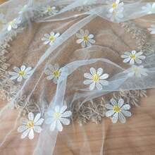 1pc Exquisite Floral Lace Tablecloth, Polyester Rectangular Table Cover For Wedding And Family Dinner Decoration, Solid Color With Delicate White Daisy Pattern, Perfect For Valentine'S Day Celebration, Wedding Decor | Floral Table Runner | Embroidered Lac - White - View 5