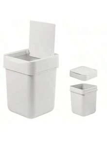 Mini Trash Can, Countertop Trash Can With Lid, 2 Liter/ 0.5 Gallon, Waste Basket, Garbage Container For Coffee Bar, Bathroom, Kitchen, Office, Desk, Bedroom - White - White - View 4