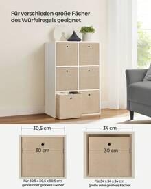 Aufbewahrungsbox, 6er Set, Ordnungsboxen aus Vliesstoff mit Griff, Boxen Aufbewahrung, 30 x 30 x 30 cm, Organizer Box, für Würfelregal, Faltbox, Kleideraufbewahrung,Sandbeige - Sandbeige - Übersicht 3