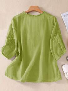 Women's Spring/Summer Viscose Embroidered Lightweight Loose Retro Casual Mid-Sleeve Blouse, Summer Outfits, Casual Woman, Country Outfits Women, Tops, Summer Tops,