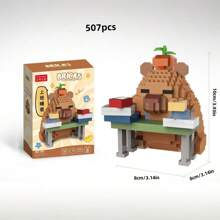 Set de blocuri de construcție Capybara drăguțe cu peste 500 de bucăți, decor de masă și ameliorarea stresului, cadou pentru casă/birou, figurină DIY, potrivit pentru ziua de naștere, Ziua Tatălui, Ziua Mamei, nuntă, absolvire