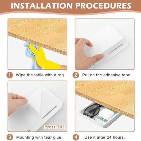 1pc Under Desk Drawer For Office/Bedroom/School/Kitchen, Self-Adhesive Storage To Hold IPad/Phone/Pen/Pencil/Keys/Utensils/Pull-Out Pencil Holder, Desk Drawer Accessories, Plastic Desktop Organizer, Hidden Desktop Storage Shelf