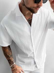 Old Money Style Men's Shirt Cuban Collar Linen Short Sleeve Shirt Loose Fit Casual Comfortable Beach Shirt For Men Summer Vacation Father's Day Gift,White Dress Shirts