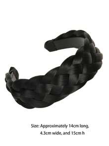 1pc Thick Black Hair Extension Headband With Wide Side Covering White Fishbone Braid, Perfect For High Ponytail Hairstyles,Hairband,Hair Hoop Headbands Hair Accessories - Black - View 5