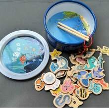 蒙特梭利幼儿钓鱼游戏 - 儿童木制钓鱼玩具礼物，适合 3 岁女孩男孩（随机动物），男孩玩具，男孩玩具，木制玩具