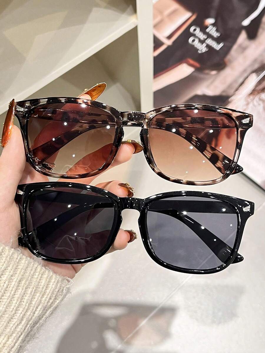 1 件/2 件塑料女士全框豹纹黑色双色 Y2K 经典辣妹风格现代简约风格太阳镜基础款时尚眼镜适合夏季海滩度假外出装