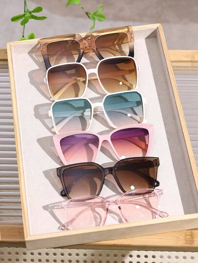 6 件女士塑料彩色组合镜框流行设计个性化多色活泼甜美辣妹风格可爱眼镜组合适合度假装派对音乐节装饰