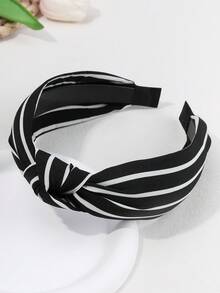 1 件女士简约黑白条纹和波尔卡圆点蝴蝶结头带，时尚百搭发饰，适合日常和工作发带发箍