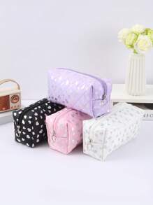 1pc Glossy Heart Pattern Pencil Case, Spacious Space Design Waterproof Material Stationery Storage Bag, Daily Necessities And School Supplies Storage Bag, Fashion School Supplies