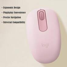 Logitech M196 垂直人体工学鼠标 - 专为程序员和图形设计师设计的腕部减压设计，配备蓝牙 5.3/USB-C 接收器的双模连接，是咖啡店和共享办公空间的便携式办公解决方案 - 粉色 - 查看 1