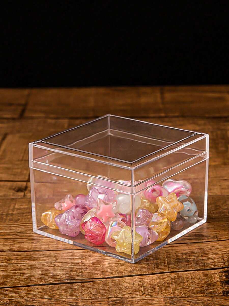 1 pieza Caja cuadrada de acrílico transparente con tapa, estuche de exhibición para coleccionables, caja de regalo de caramelos - transparente - Ver 1