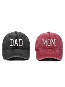 2 件“DAD MOM”刺绣可调节棒球帽 - 复古水洗风格，中性男女通用太阳帽，适合户外活动、时尚配饰、节日礼物 - A - 查看 9