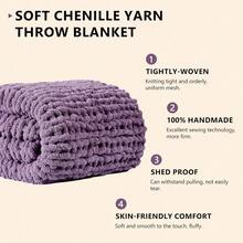 Chunky Knit Blanket - Soft Chenille Yarn Throws 40x50: Handmade Thick Cable Crochet Blanket - Large Chunky Yarn Rope Knot Throw For Couch, Sofa, Bed Home Decor - 深紫色 - 查看 2