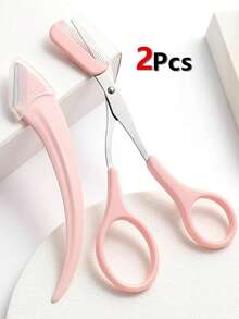 2 piezas Juego de recortador de cejas ambidiestro - Navaja curva y tijeras con peine para un perfilado preciso, herramienta de belleza sin olor para principiantes, accesorios de depilación fáciles para hombres y mujeres - Multicolor - Ver 2