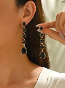 1 Pair Fashionable Personality Long Rhinestone Waterdrop Clip-On Earrings For Women, Suitable For Daily Wear And Parties