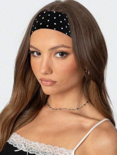 1pc Polka Dot And Solid Color Wide Stretch Headband, Sports Headband, Yoga, Running, Fitness Sweat-Absorbing Quick-Drying Elastic Headscarf Accessories, Elastic Headband Suitable For Spa, Makeup, Sports, Beach, And Holiday Use