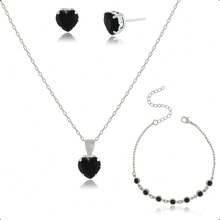 925 Silver Plated Semi-Jewelry Kit With Necklace, Earring And Heart Bracelet – Ideal Gift For Mother's Day - màu đen - Xem 2