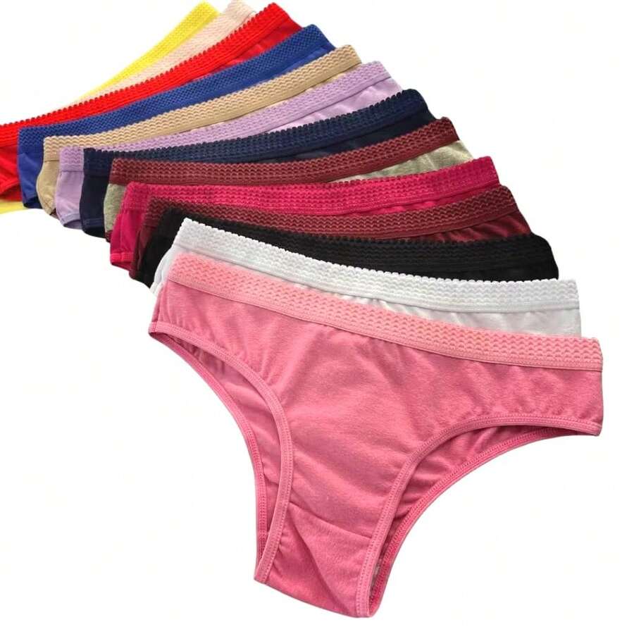 kit 10 calcinha ADULTO conforto forro 100% algodão elástico confortavel grande Casual-Confortável Cintura média Calcinha - Multicolorido - Visão 1
