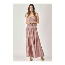 Pin Stripe Print Tube Maxi Dress - Dusty Rose - View 2