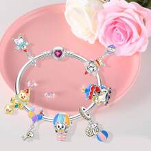 1 pieza Colgante de plata con plateado de la serie del parque de atracciones del circo, que incluye un lindo péndulo de noria, carrusel, mono, globo aerostático, oso, ardilla y payaso, adecuado para pulseras DIY y joyería de mujer