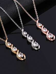 1 Pc Romantic Cubic Zirconia Necklace Pendant For Women For Valentine's Day Gift Engagement Anniversary Party Jewelry