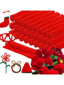 paquete de 100 piezas Paquete de valor Limpiapipas sólidos de alta calidad al por mayor, Tallos de chenilla de unicolor gruesos y esponjosos de 11.81x0.6 en verde, amarillo, rosa, rojo, azul y morado para manualidades - Multicolor - Ver 5