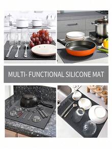 1 件硅胶碗碟干燥垫、厨房用具沥水垫硅胶沥水垫、柔性橡胶碗碟沥水垫、耐热硅胶三脚架、台面垫、水槽垫、多功能隔热垫、杯架、滤水垫，适合节日礼物