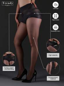 1 件 20D 透明紧身高弹力腰部控制紧身裤，适合大码女士，耐用防钩连裤袜，时尚性感透明腿袜，适合春秋季节