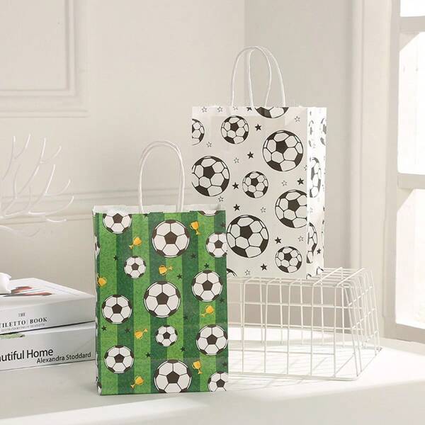 6/10/12 piezas 21*15*8CM Bolsa de regalo con temática futbolística, bolsa de papel kraft impresa con bolsa de almacenamiento para fiestas de dulces y regalos