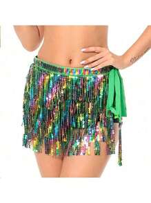 Fuste cu ciucuri și paiete cu sclipici pentru dansul din buric, fuste la modă cu curea pentru dansul din buric