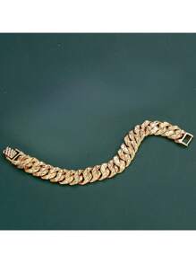 1pc 18K Gold Plated Copper Vintage Thick Cuban Link Chain With Celestial Star Charm, Fashionable Hip-Hop Style, Suitable For Wedding, Party, Festival, Gift For Men & Women