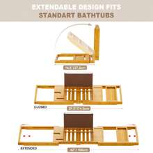 Adjustable Bamboo Bath Tray Table – Luxury Wooden Tub Caddy With Expandable Sides For Wine, Books, Candles & Spa Essentials