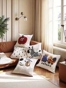 1 件/2 件套卡通苹果图案枕套，棉质法兰绒刺绣装饰抱枕套，适合居家、卧室、客厅、沙发、汽车、花园，四季皆宜，45*45 厘米，无填充