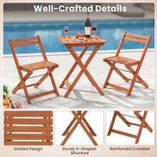 3 PCS Outdoor Wood Bistro Set W/ 2 Folding Chairs & Dining Table For Backyard - 柚木油飾面 - 查看 9