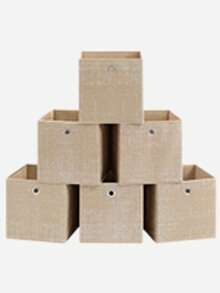 Aufbewahrungsbox, 6er Set, Ordnungsboxen aus Vliesstoff mit Griff, Boxen Aufbewahrung, 30 x 30 x 30 cm, Organizer Box, für Würfelregal, Faltbox, Kleideraufbewahrung,Sandbeige - Sandbeige - Übersicht 5