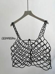 1 pezzo Top con spalline in stile francese impreziosito da perle, dolce e carino, top bianco con perle, prodotto di moda per donna