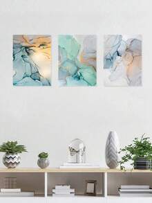 3 件套抽象墙面艺术装饰、大理石纹理绘画、金色点缀艺术版画、流体艺术帆布印刷墙画、蓝绿色调帆布艺术品、艺术图案 - 彩色 - 查看 7