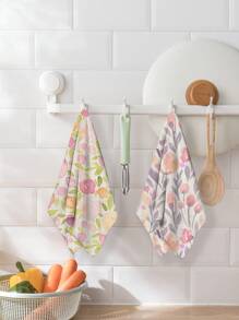 2 Pcs Floral Pattern Kitchen Towels, Farmhouse Decor Dish Towels, Hand Towels, Tea Towels For Kitchen, Dining Room, Dining Table