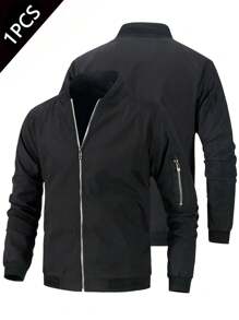 Giacca leggera casual da uomo con colletto a baseball e zip, colore nero, adatta per primavera ed estate, per uso quotidiano, pendolarismo e attività all'aperto